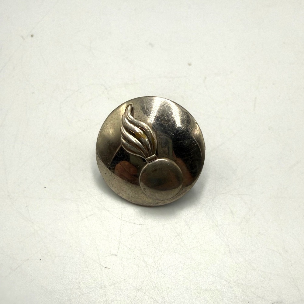 Vintage Flaming Bomb Military Lapel Pin Silver Tone Ordnance Insignia 1 Inch